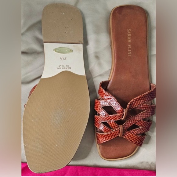 Sarah Flint - Kim Sandal Toffee Brown Embossed Calf Leather Slides, Size 9 - Picture 3 of 10